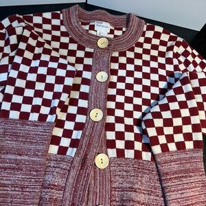 Find Me Now Burgandy Checkered Cardigan with Wooden Buttons